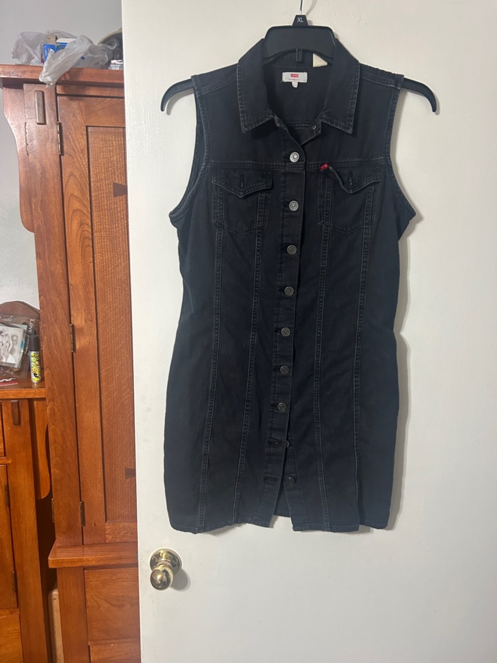 Levi's Black Sleeveless Denim Button-Front Tunic Dress